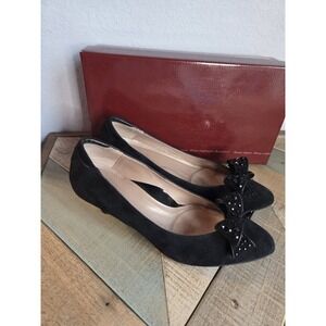 BeautiFeel Womens 40 Pumps Black Suede Kitten Leather Heels Sparkle Bows